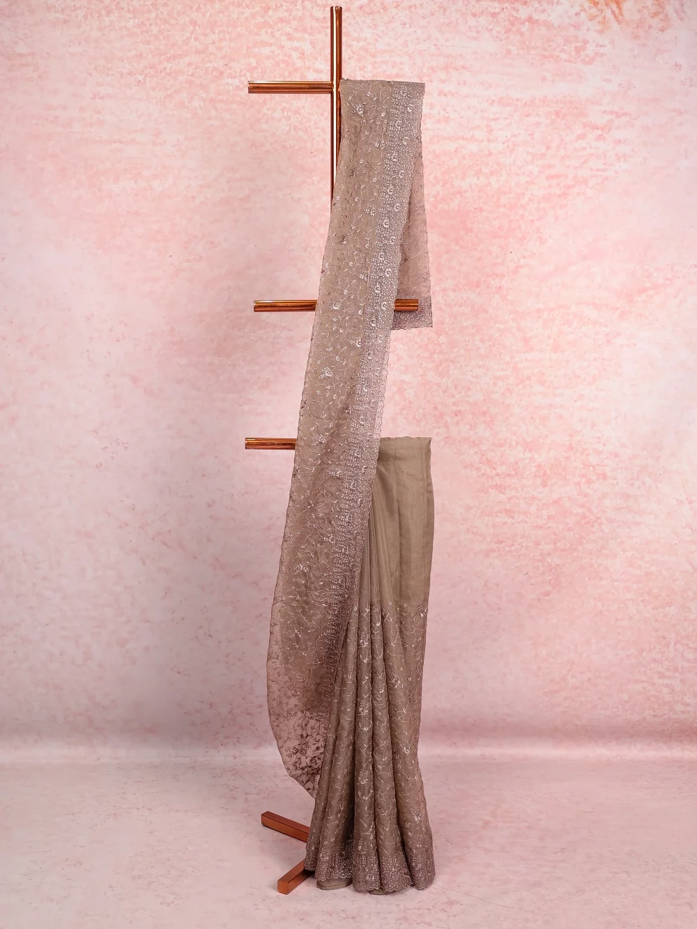 Dark Ash Organza Saree