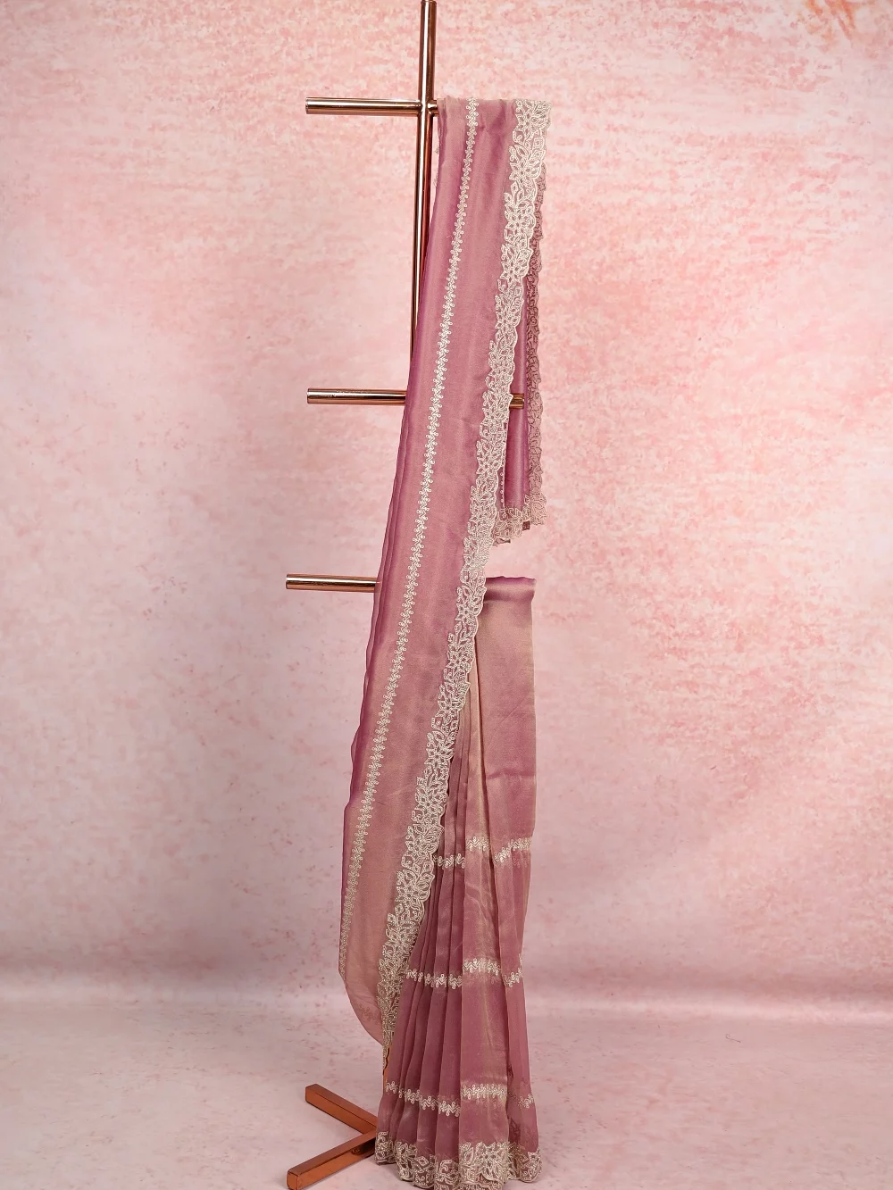 Onion Pink Tissue Organza Saree