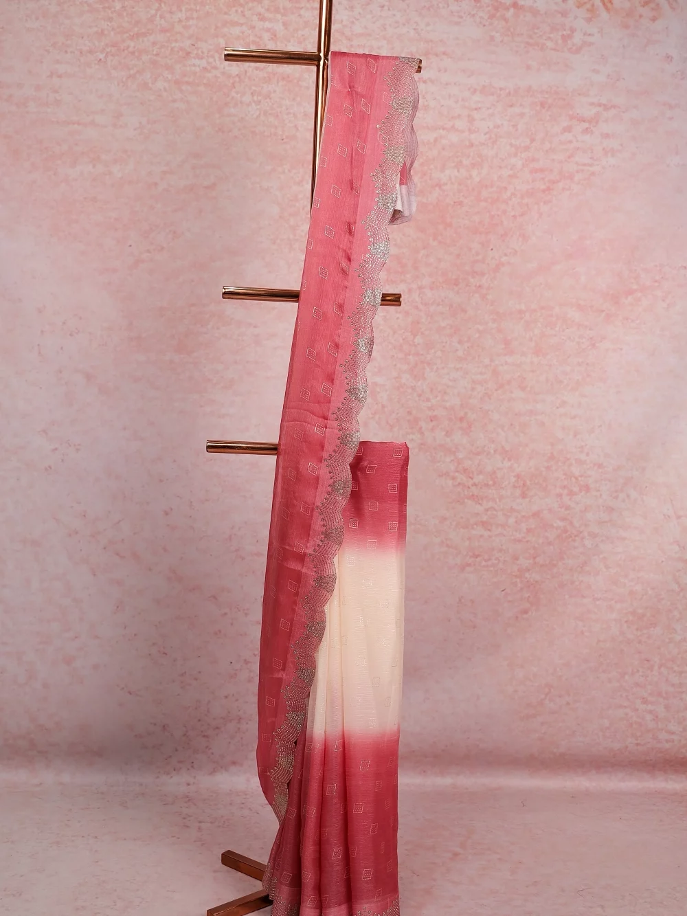 Beige Pink Organza Saree