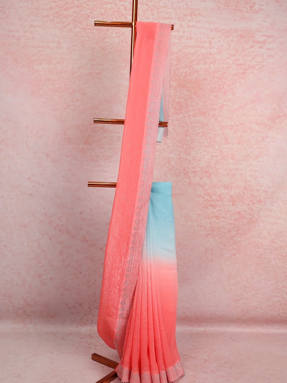 Blue And Orange Organza Saree