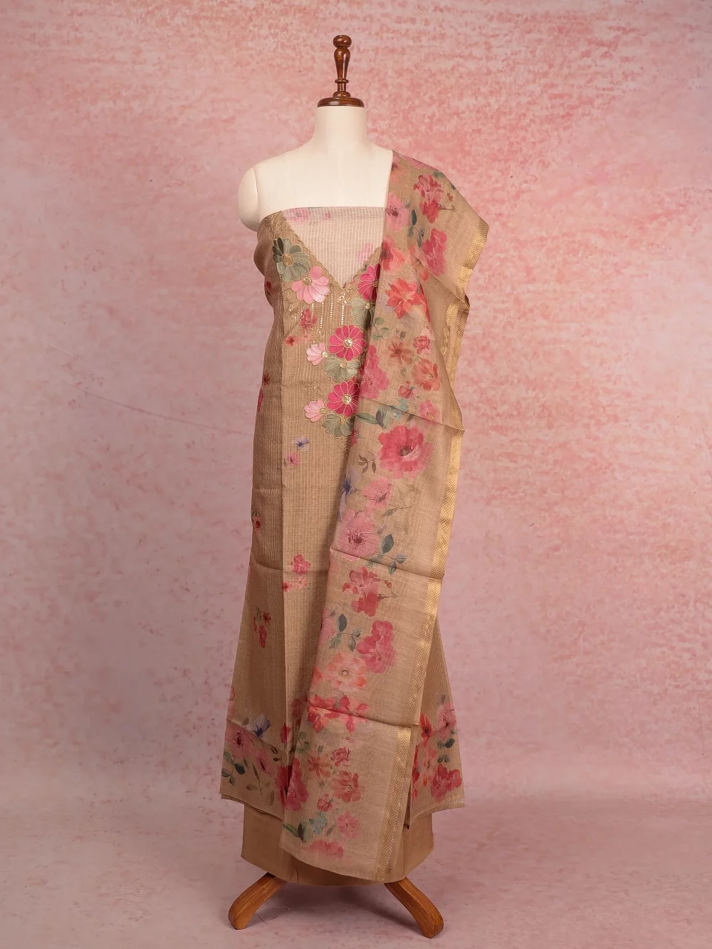 Sandal Semi Silk Printed Unstitched Churidhar Material