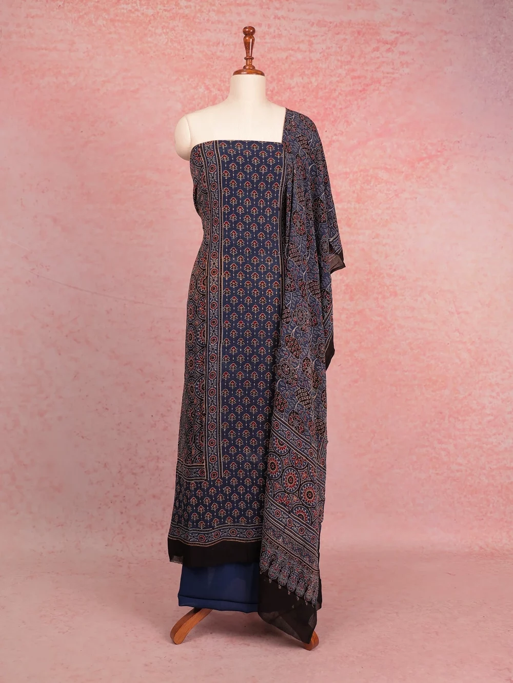 Blue Georgette Ajrakh Unstitched Churidhar Material