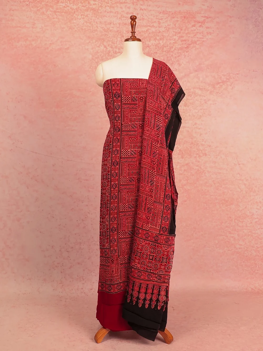 Maroon Georgette Ajrakh Unstitched Churidhar Material