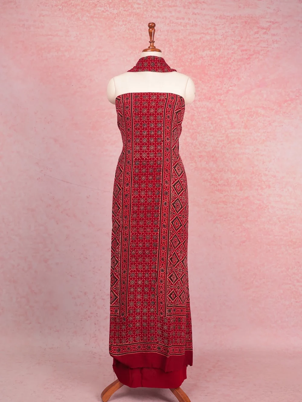 Maroon Georgette Ajrakh Unstitched Churidhar Material