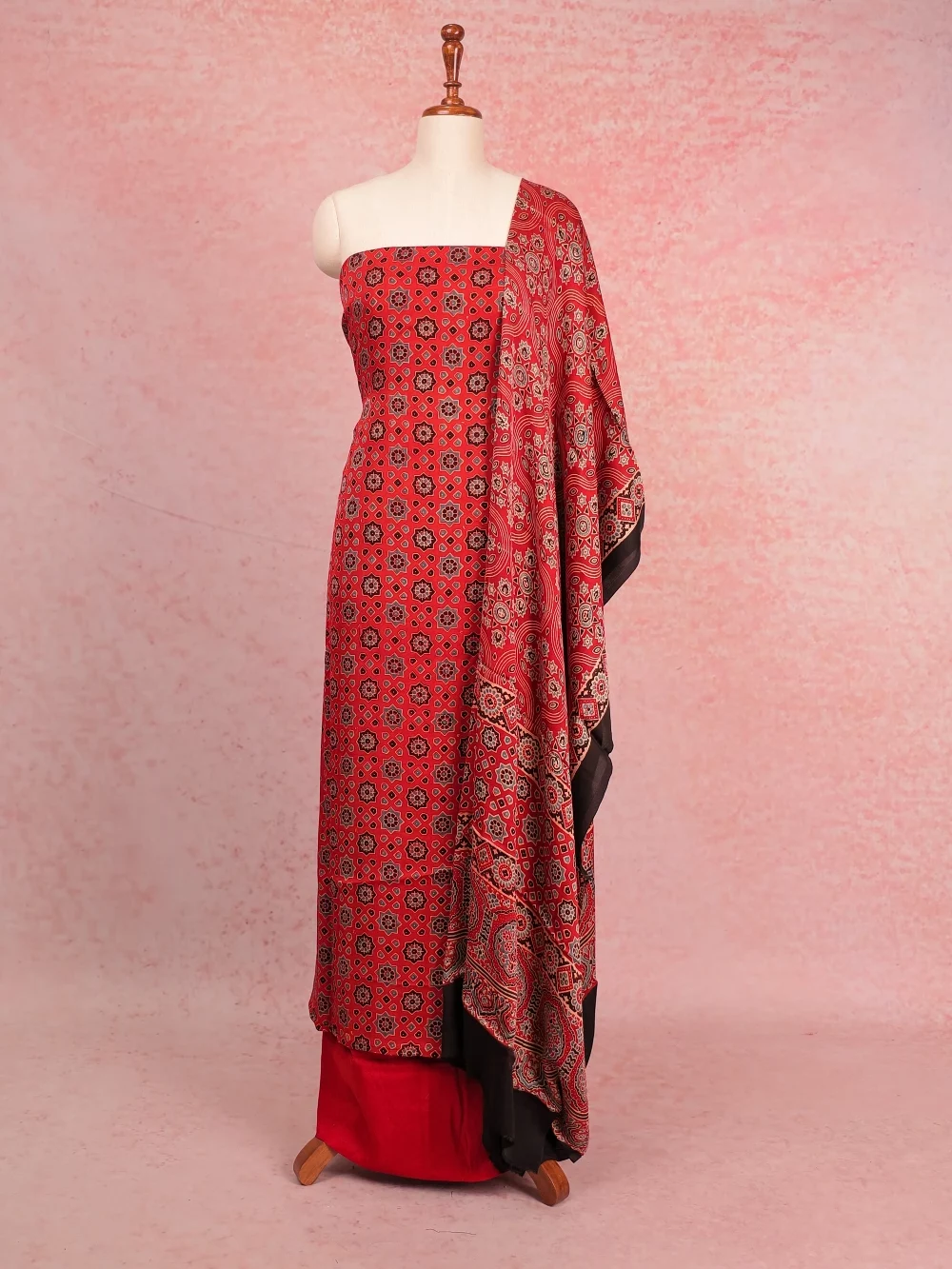 Rust Orange Modal Ajrakh Unstitched Churidhar Material