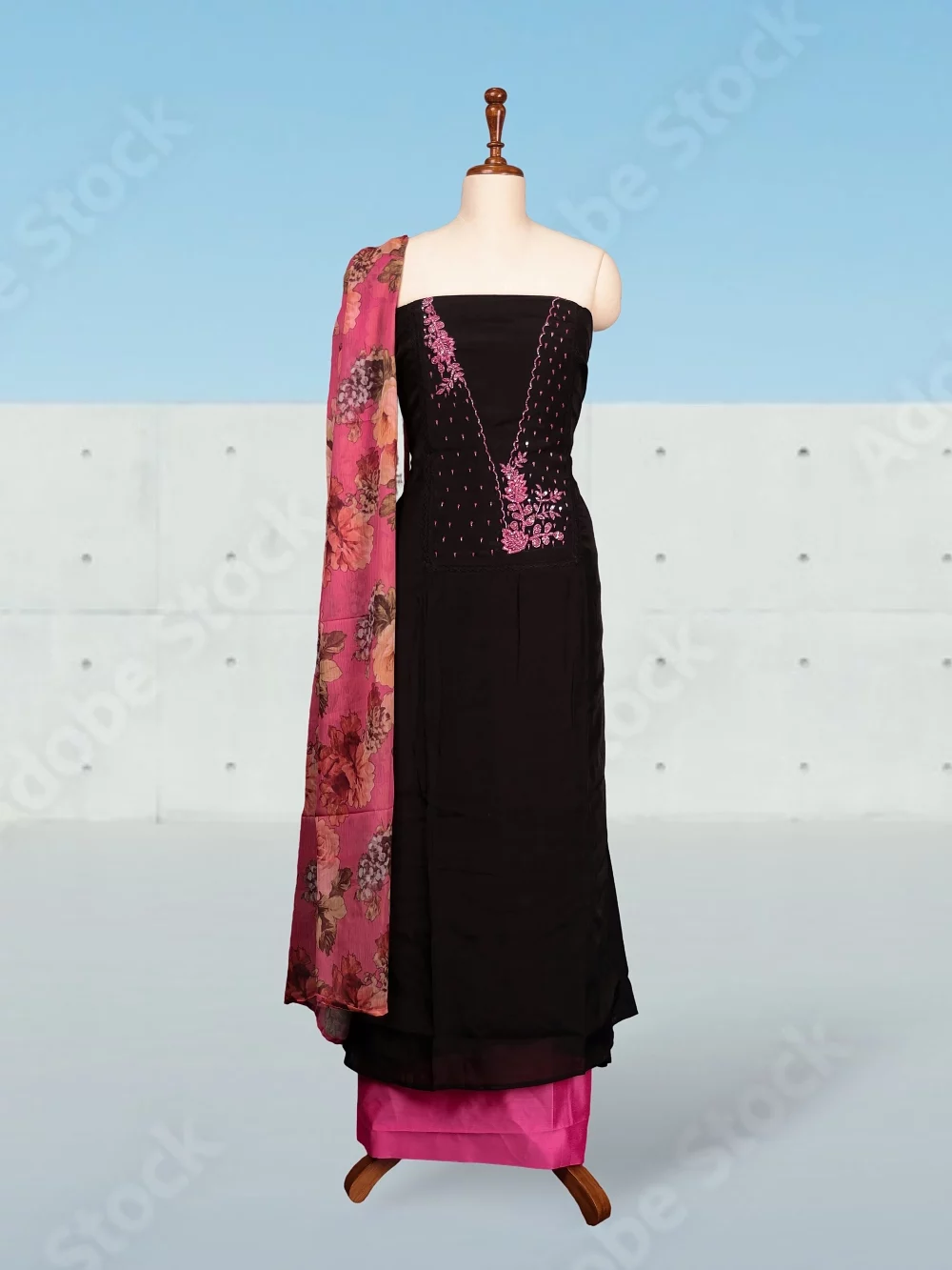 Black Linen Printed Unstitched Churidhar Material