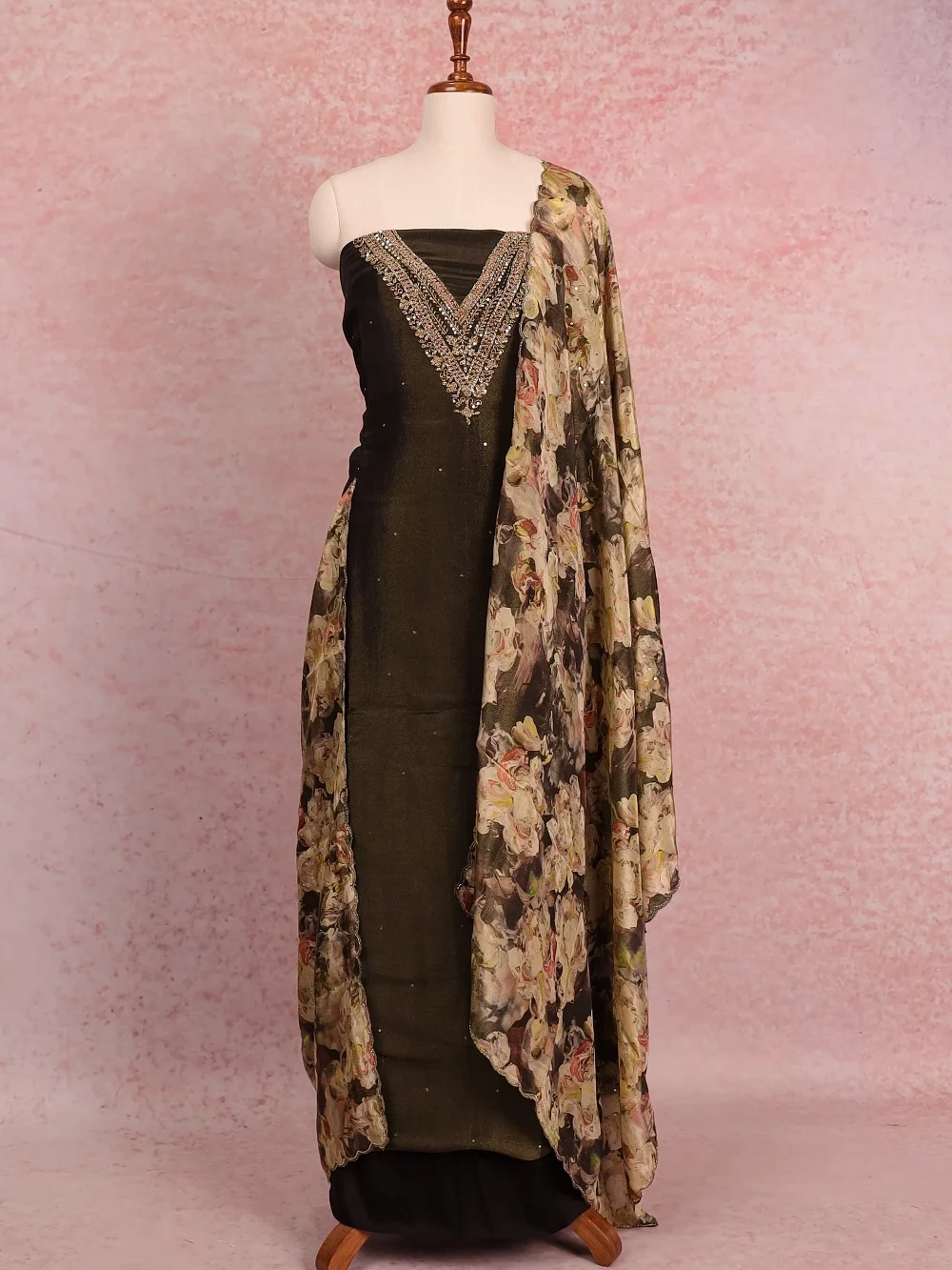 Black Tissue Hand Work Unstitched Churidhar Material