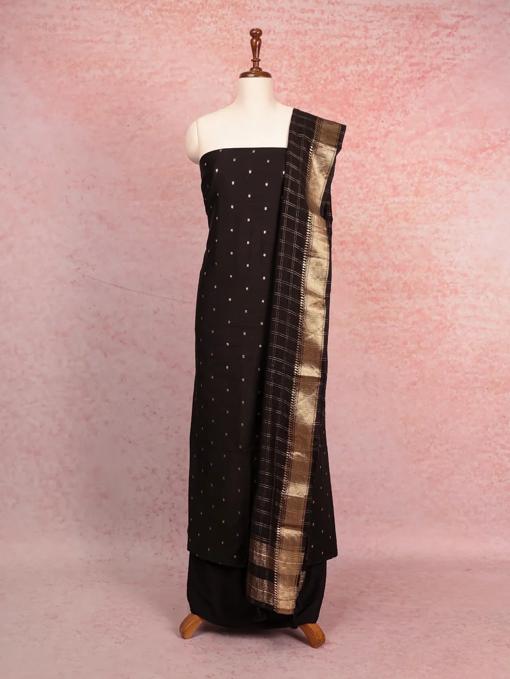 Black Semi Silk Banarasi Design Unstitched Churidhar Material