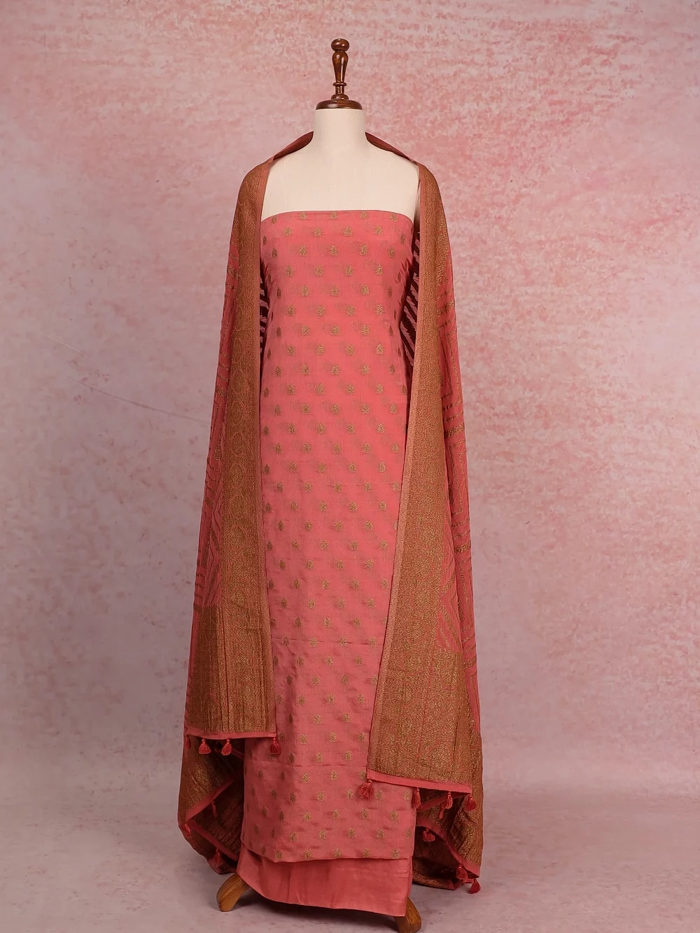 Light Peach Georgette Banarasi Design Unstitched Churidhar Material
