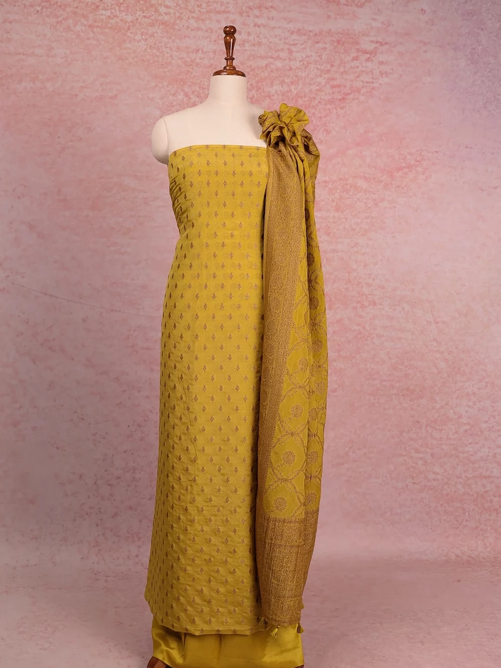 Yellow Georgette Banarasi Design Unstitched Churidhar Material