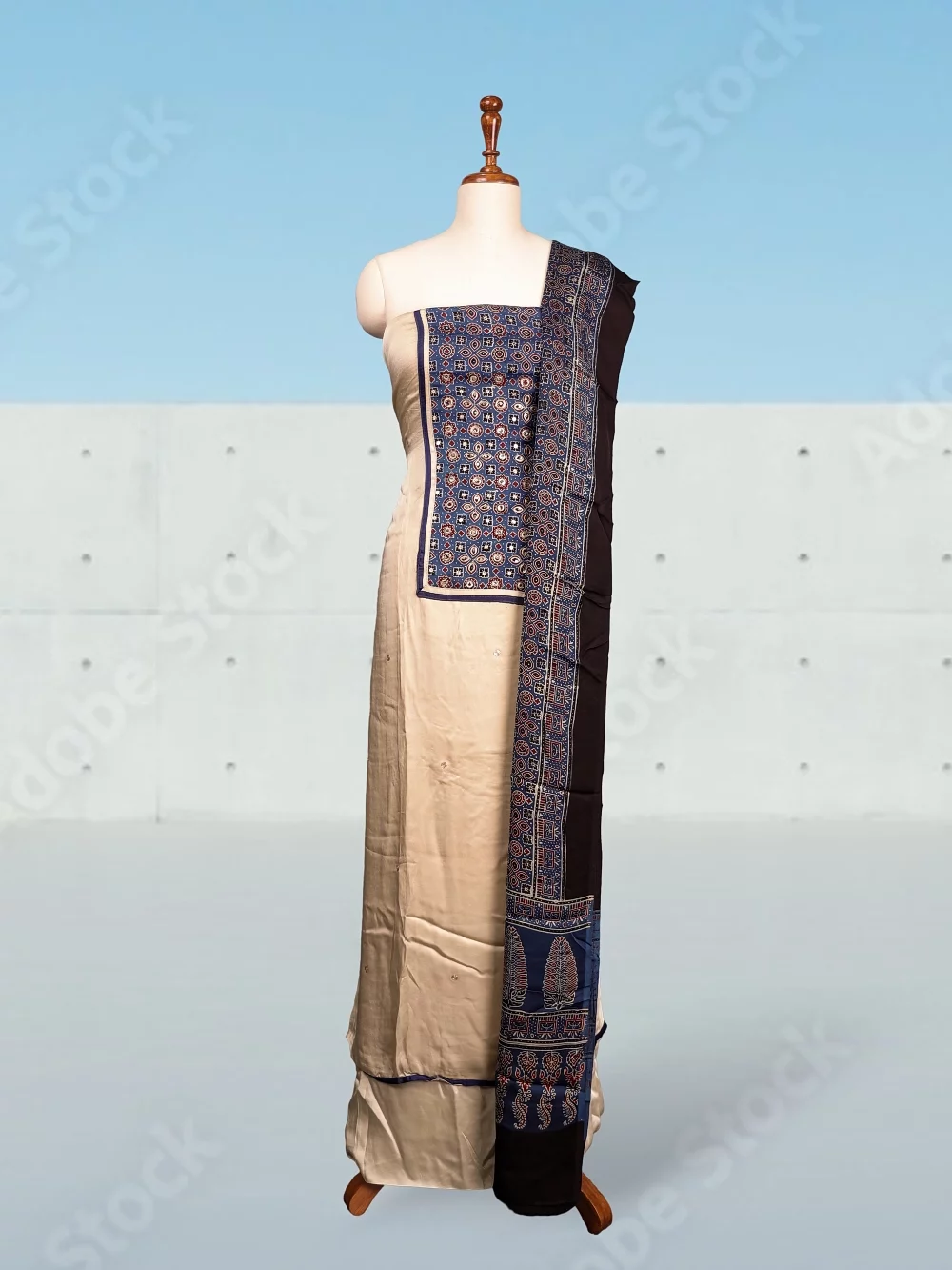 Black Modal Ajrakh Unstitched Churidhar Material