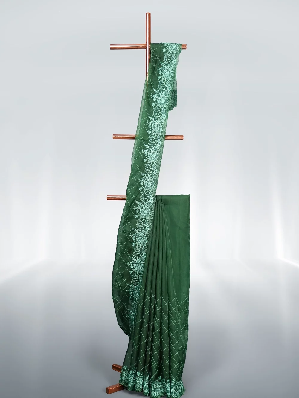 Bottle Green Organza Saree