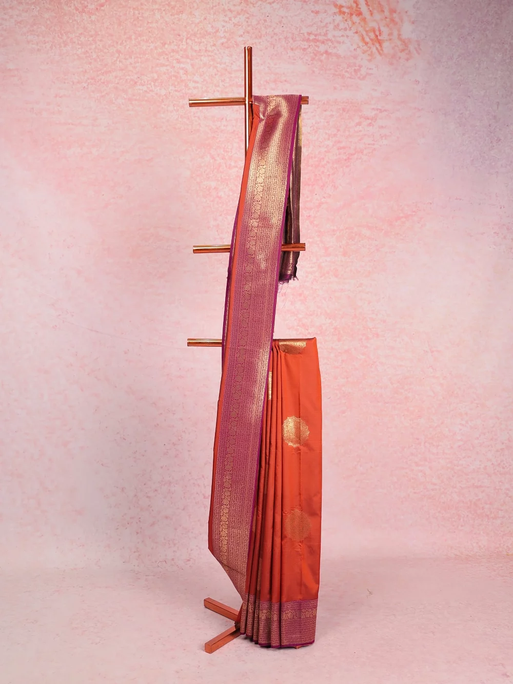 Rust Orange Semi Silk Saree