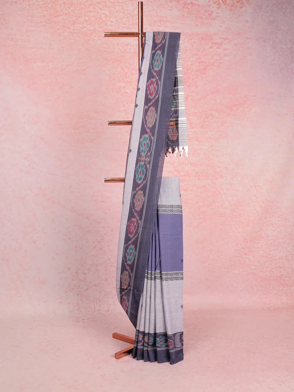 Ash And Blue Linen Cotton Saree