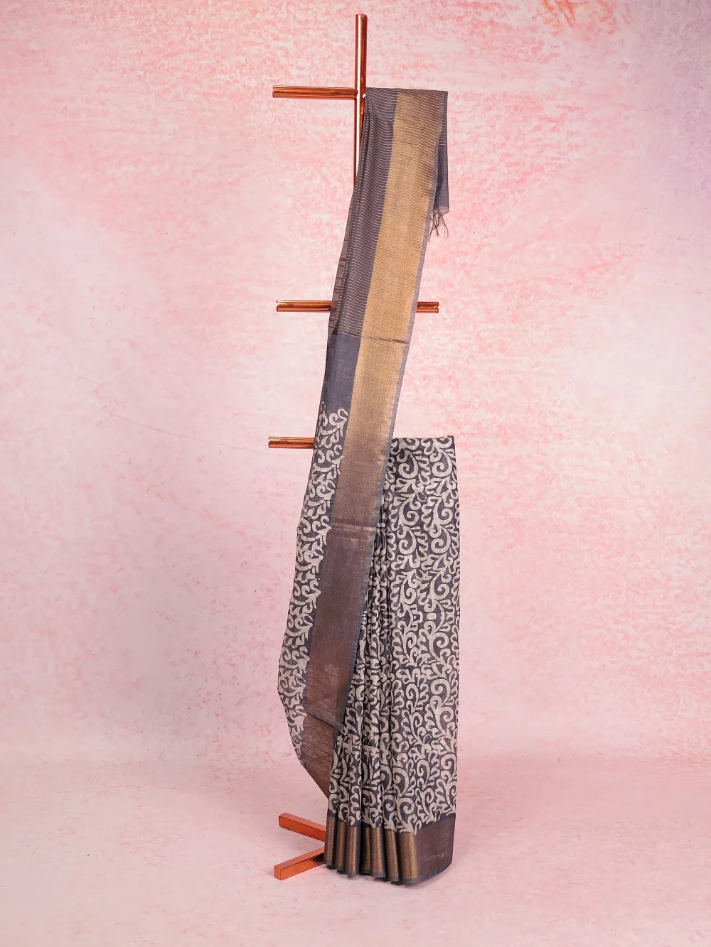 Dark Ash Semi Tussar Saree