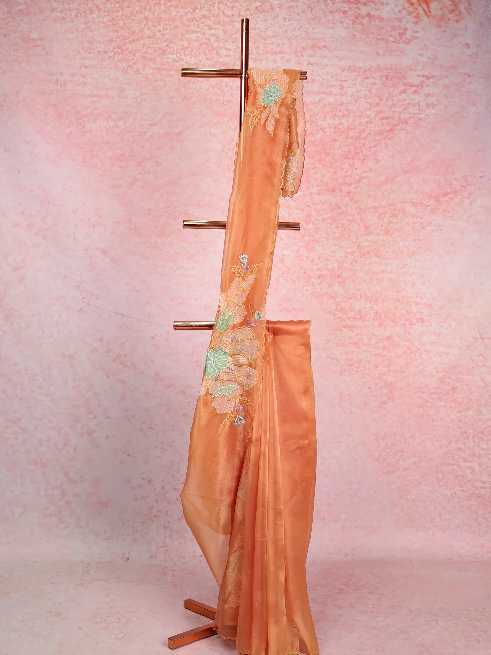 Peach Orange Glass Organza Saree