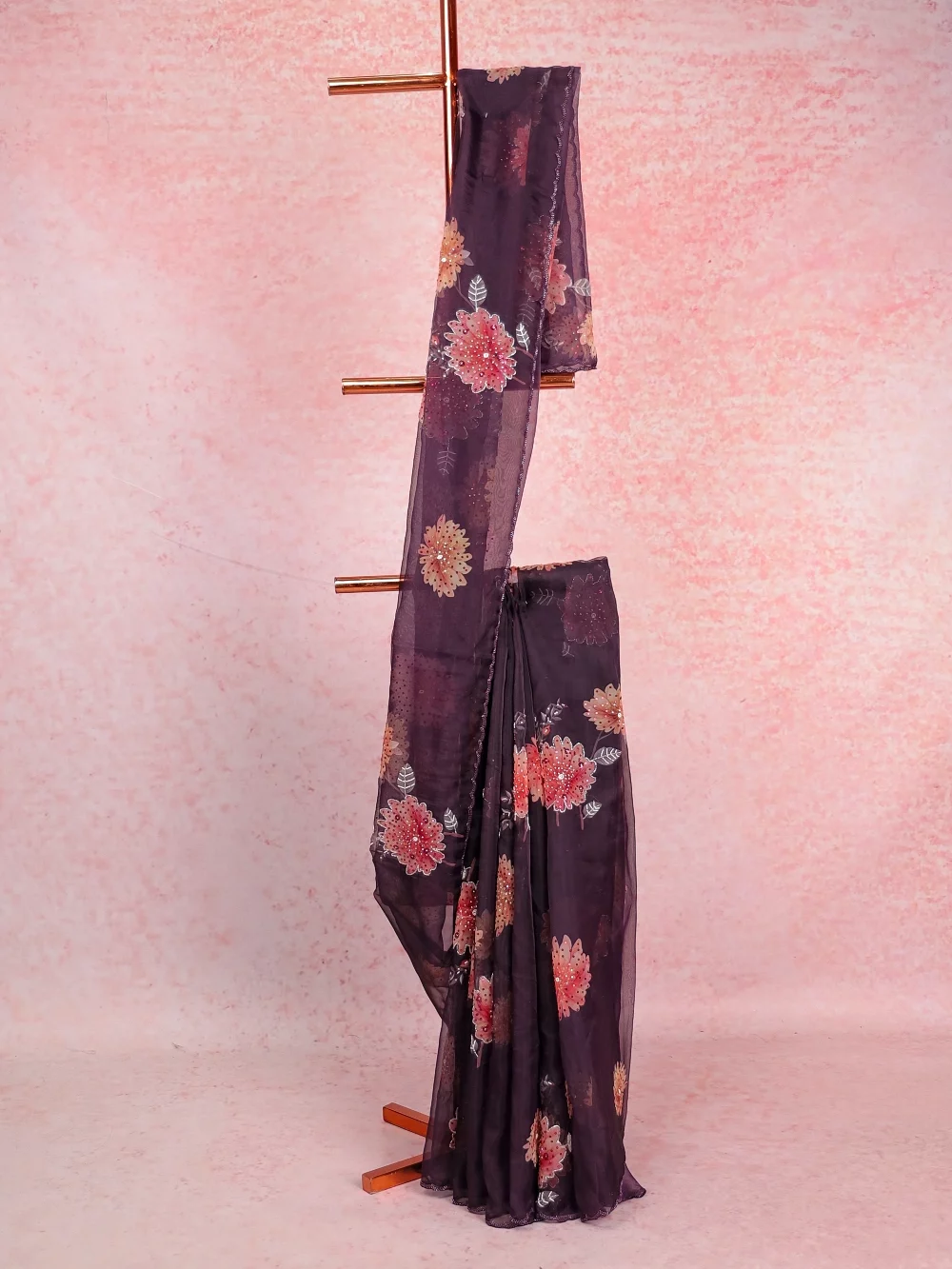 Grape Purple Glass Organza Saree