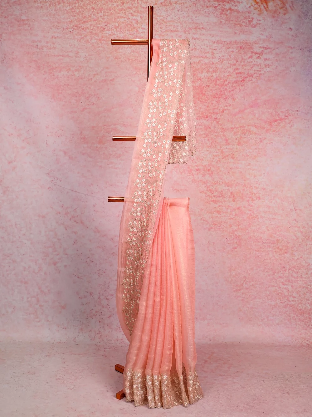 Peach Tissue Organza Saree