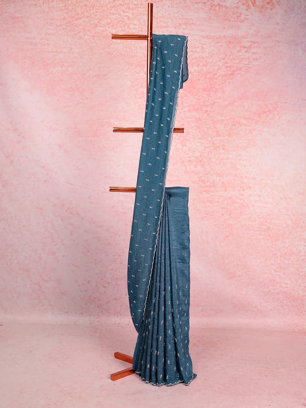 Peacock Blue Crush Organza Saree