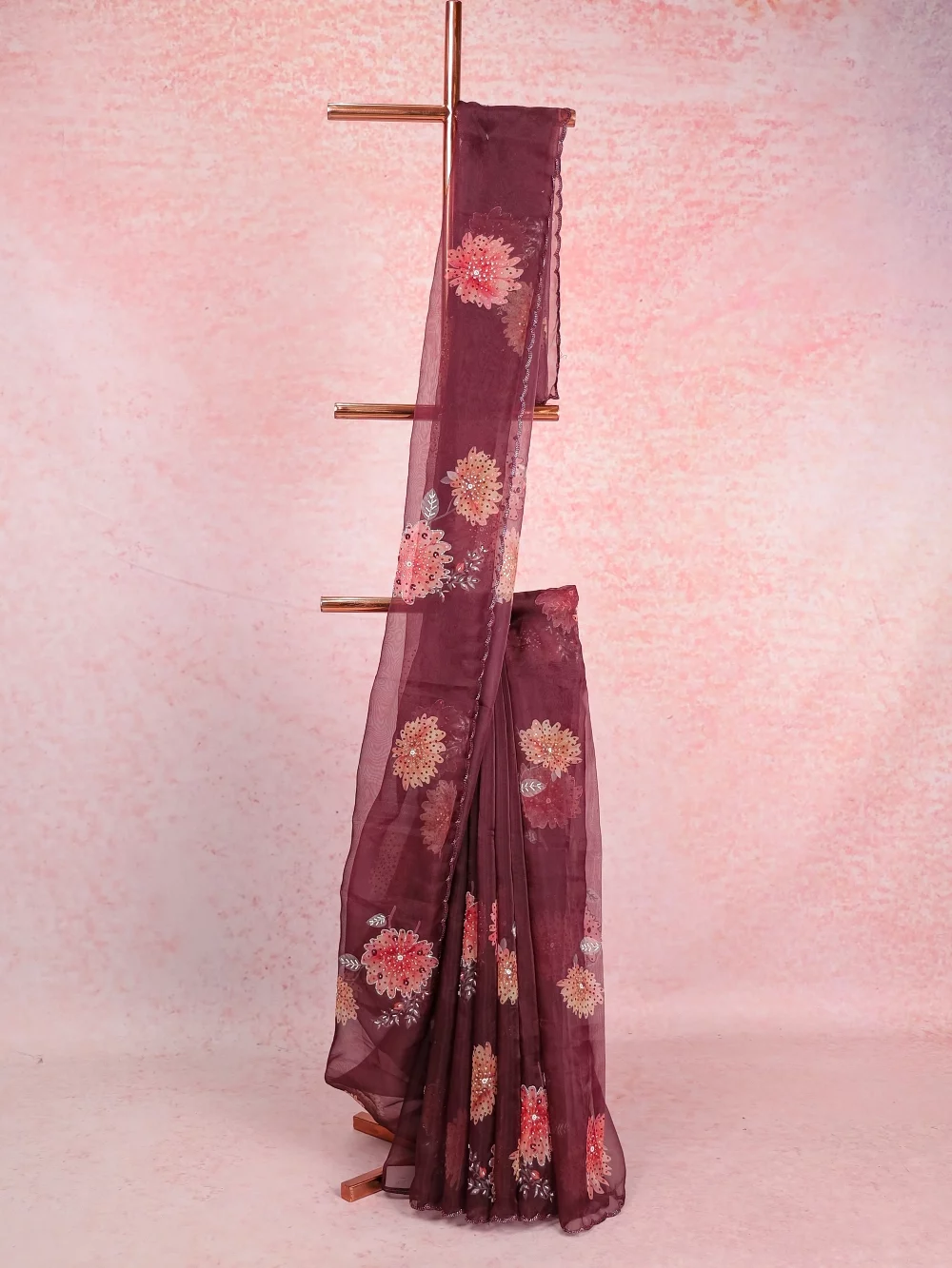 Coffee Brown Glass Organza Saree