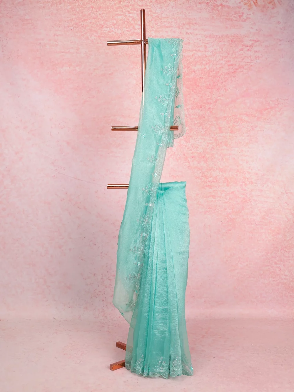 Light Green Crush Organza Saree