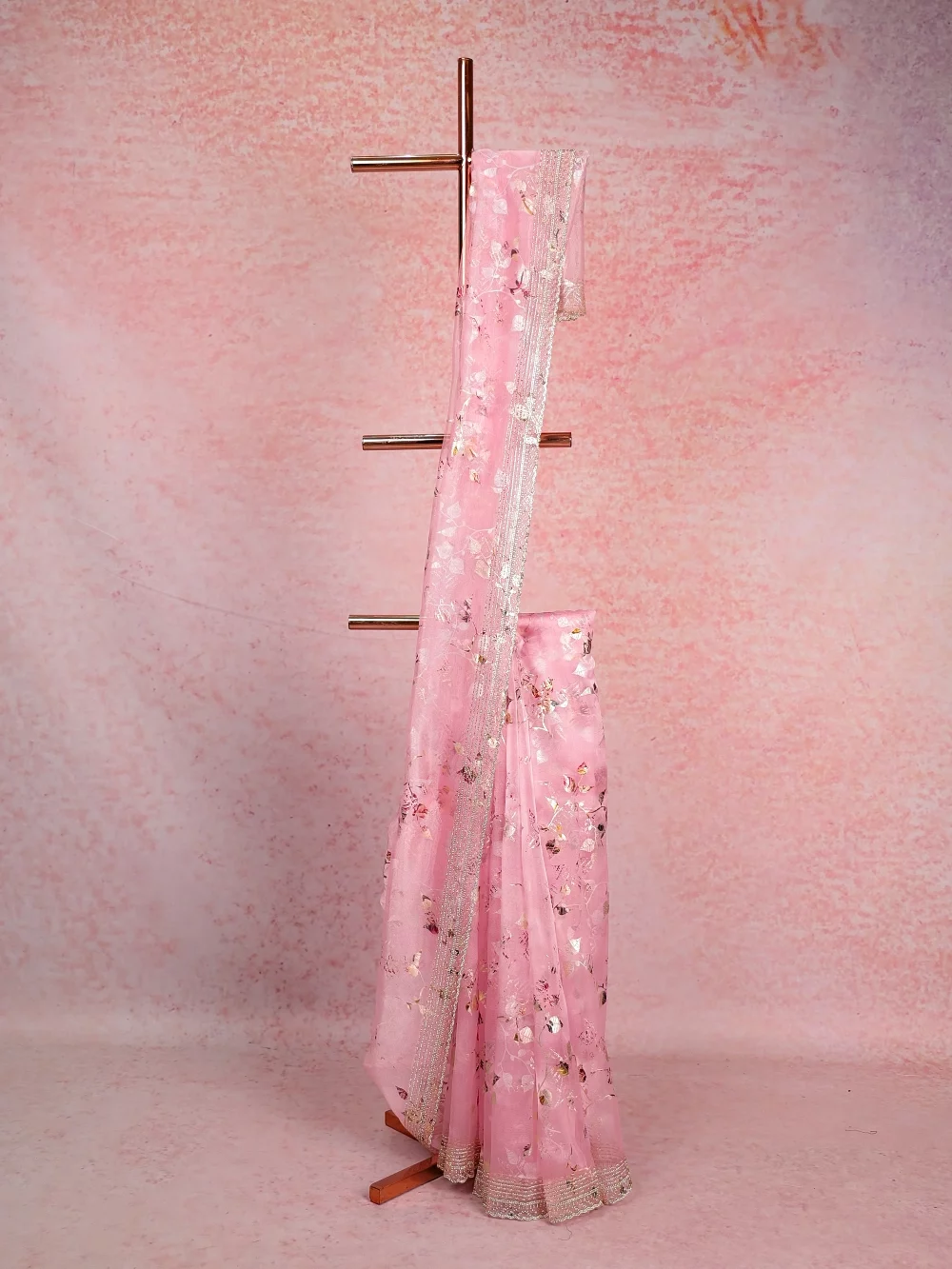 Baby Pink Glass Organza Saree