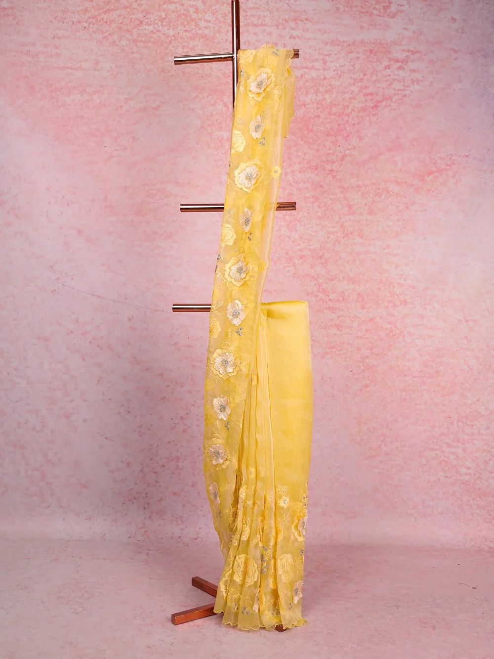 Yellow Glass Organza Saree