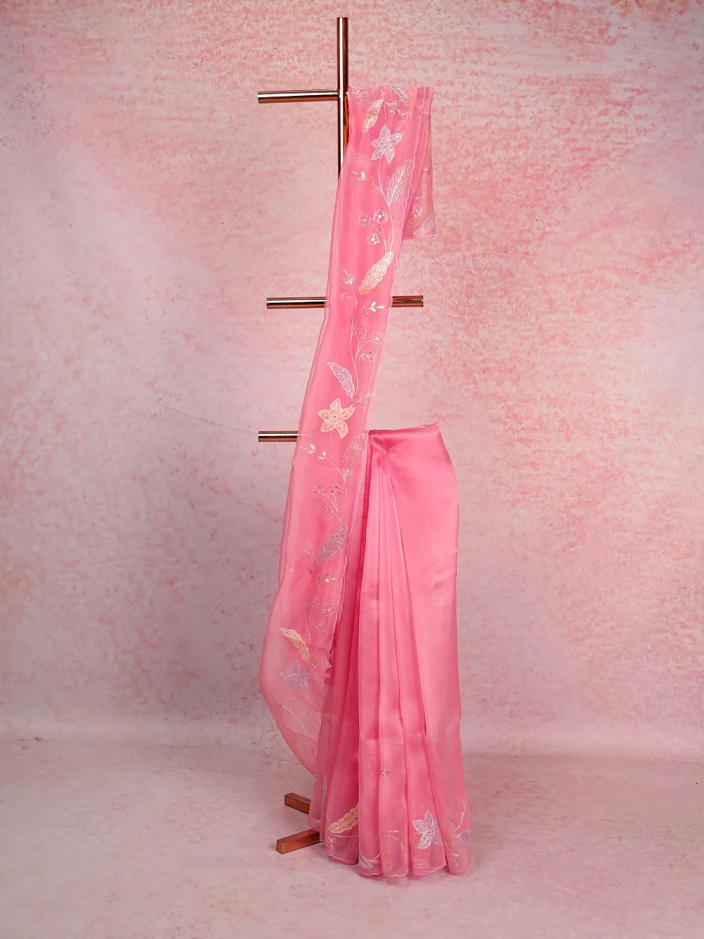 Baby Pink Glass Organza Saree