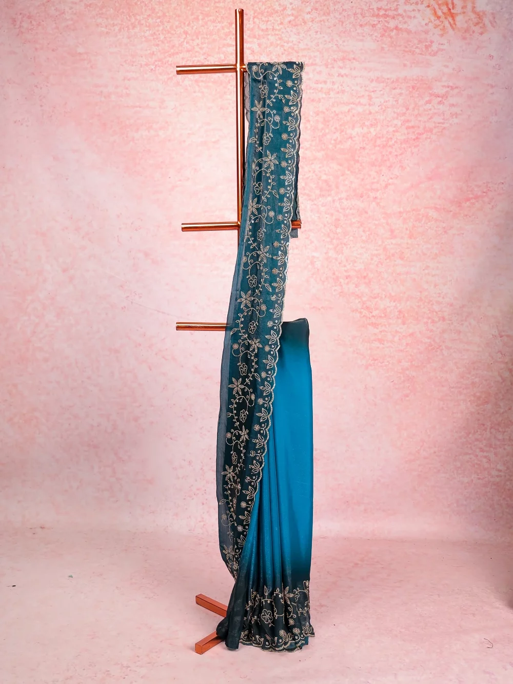 Peacock Blue Organza Saree