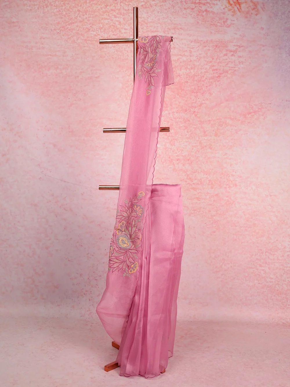 Onion Pink Glass Organza Saree