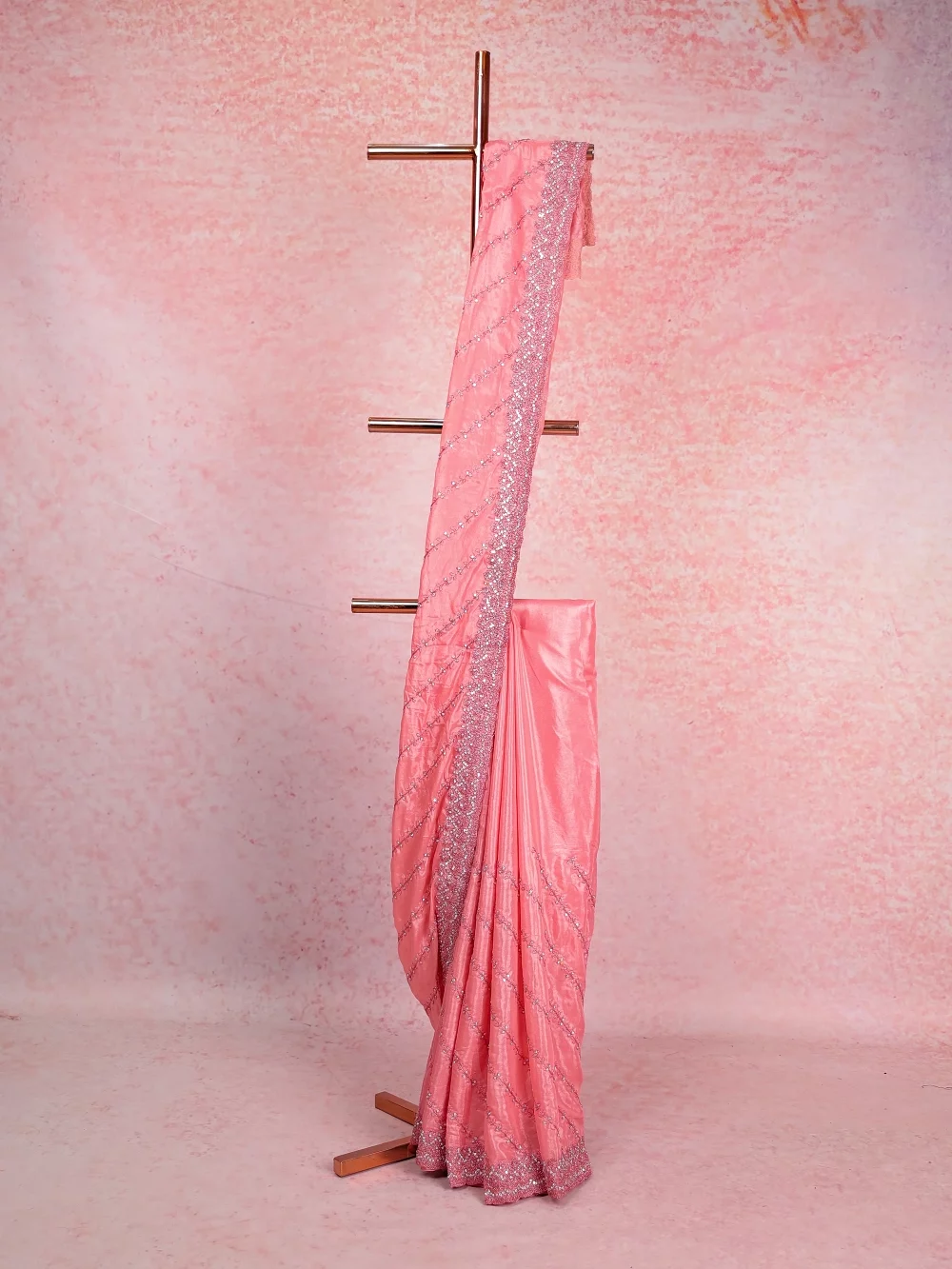 Dark Peach Organza Saree
