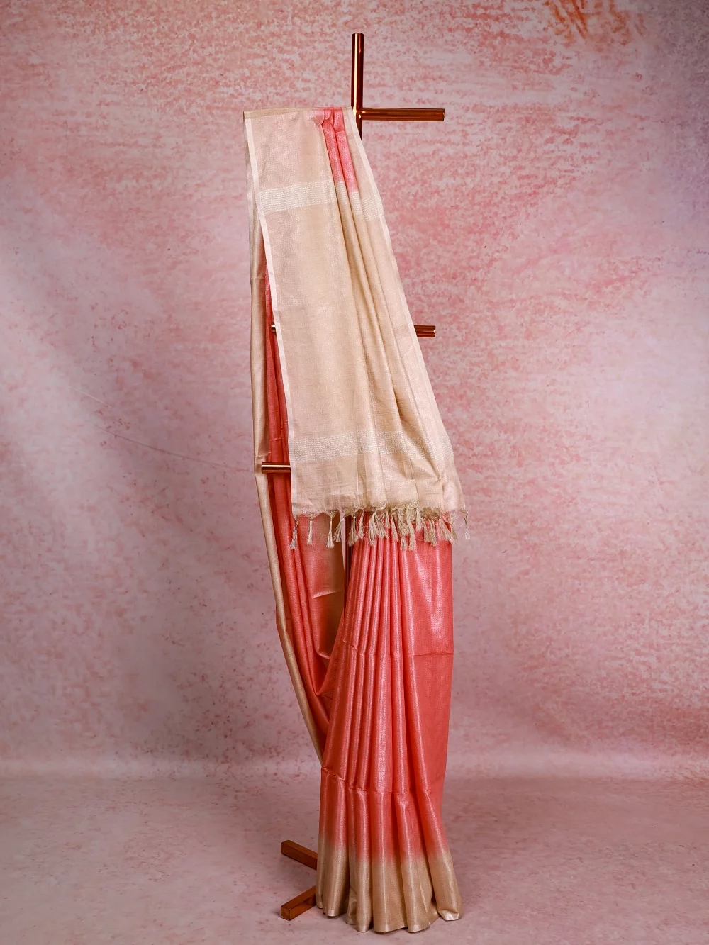 Peach Semi Tussar Saree