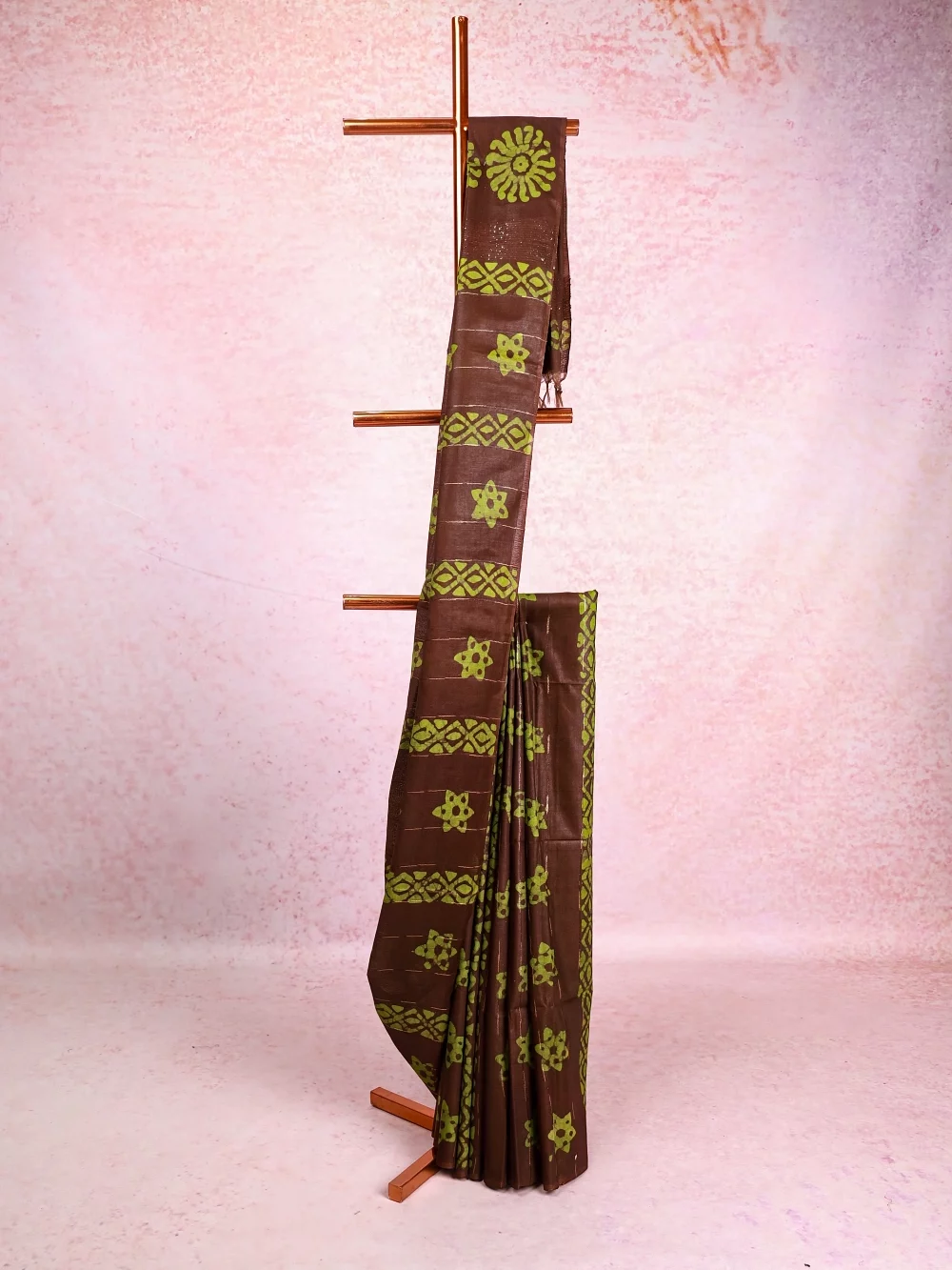 Brownish Green Semi Tussar Saree
