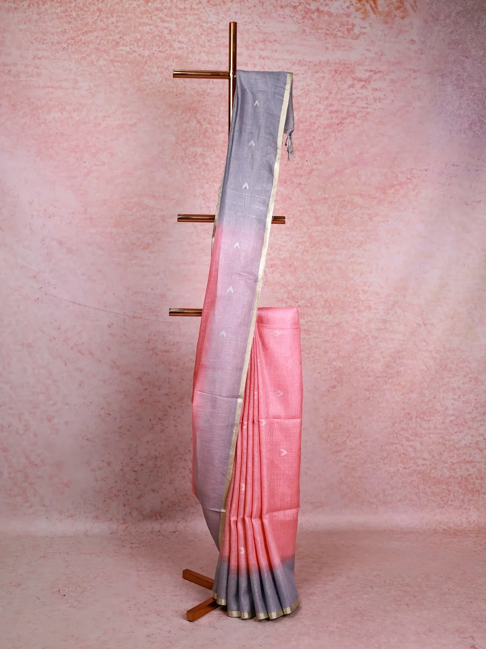 Peach Semi  Linen Saree