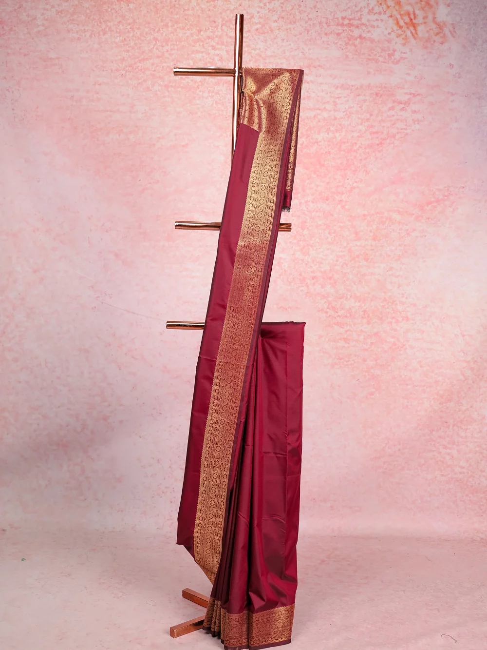 Brownish Red Semi Silk Saree