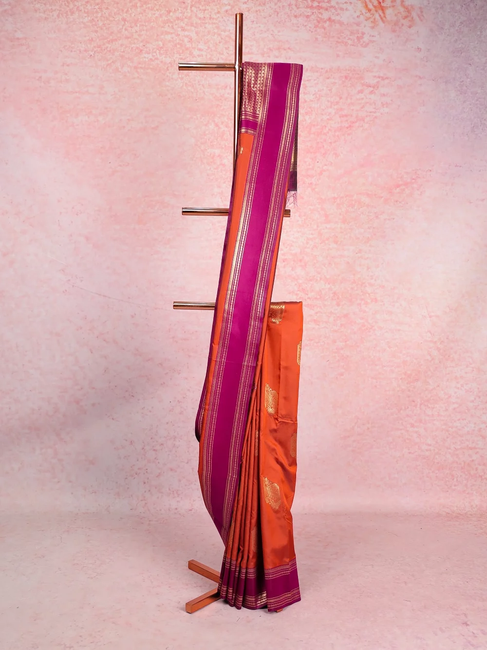 Rust Orange Semi Silk Saree