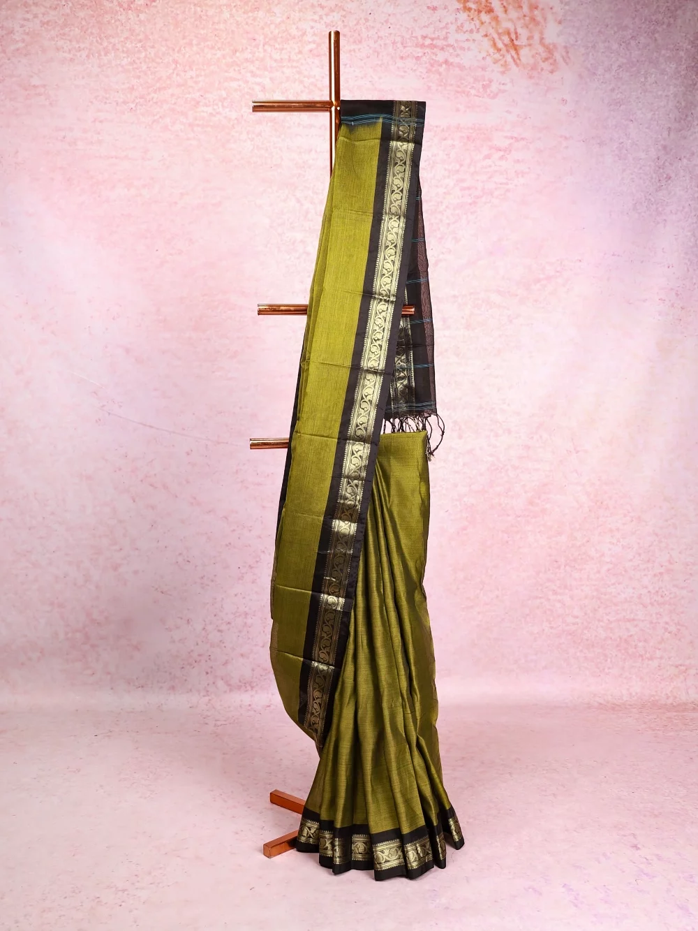 Olive Green Chettinadu Cotton Silk Saree