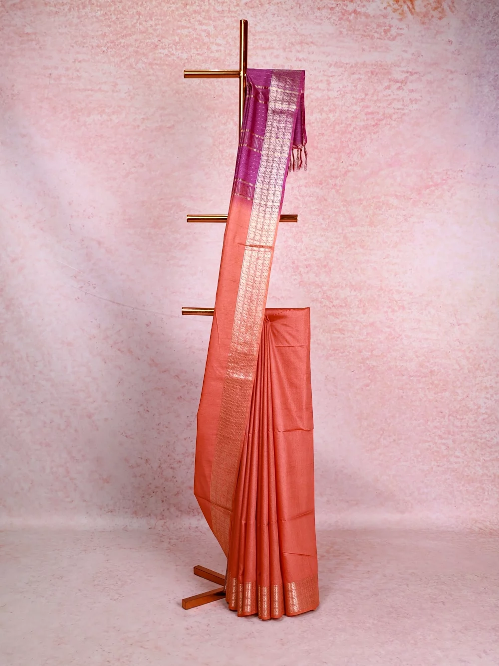 Dark Peach Semi Tussar Saree