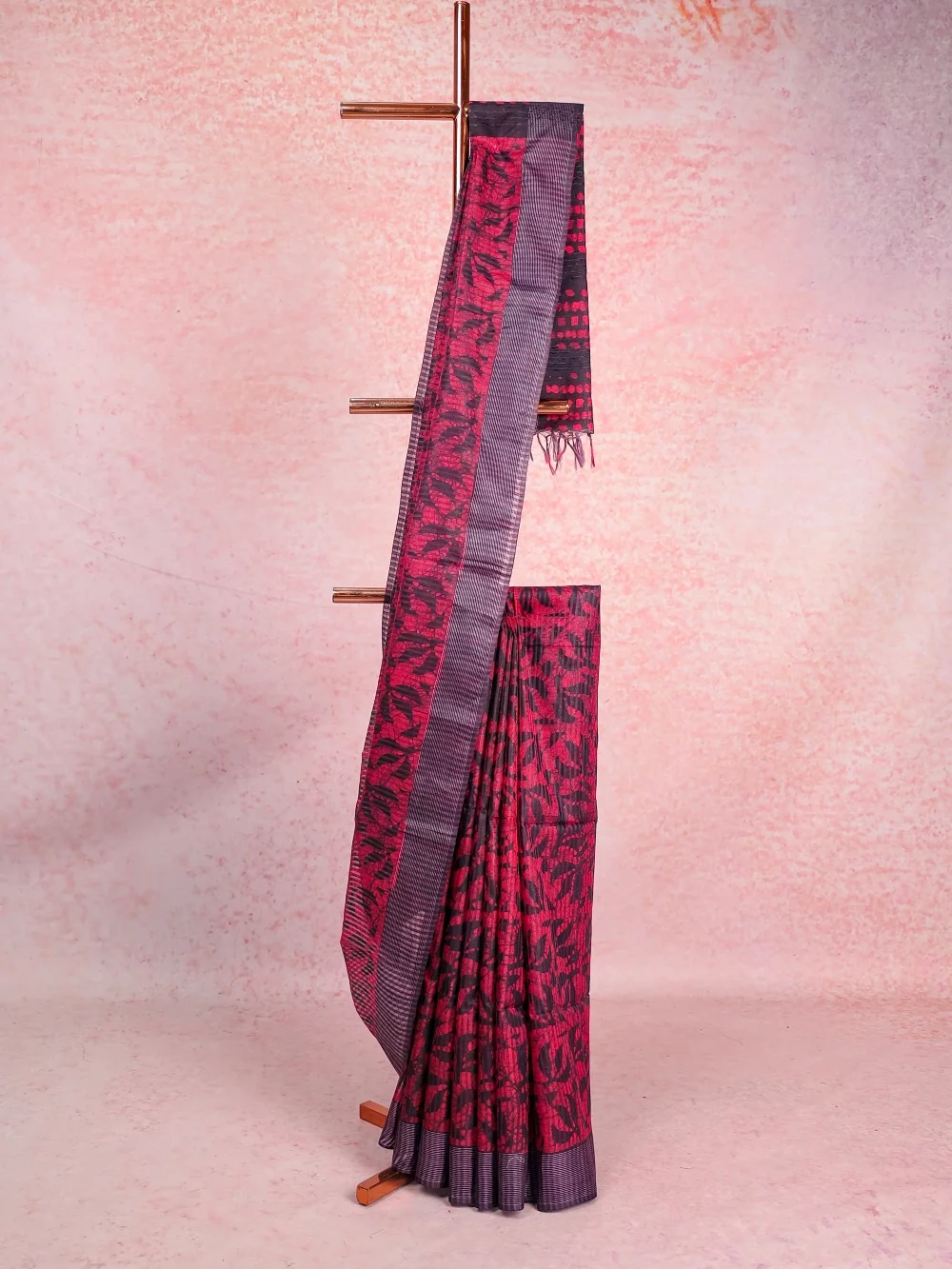 Maroon Semi Tussar Saree