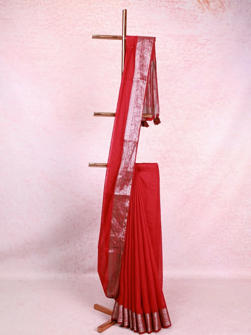 Reddish Maroon Semi Jute Saree