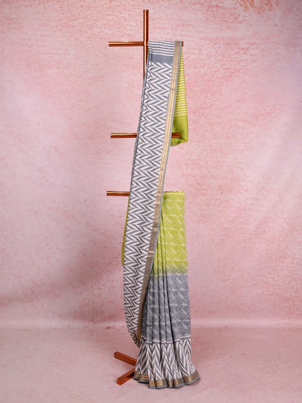 Green And Ash Soft Cotton Saree