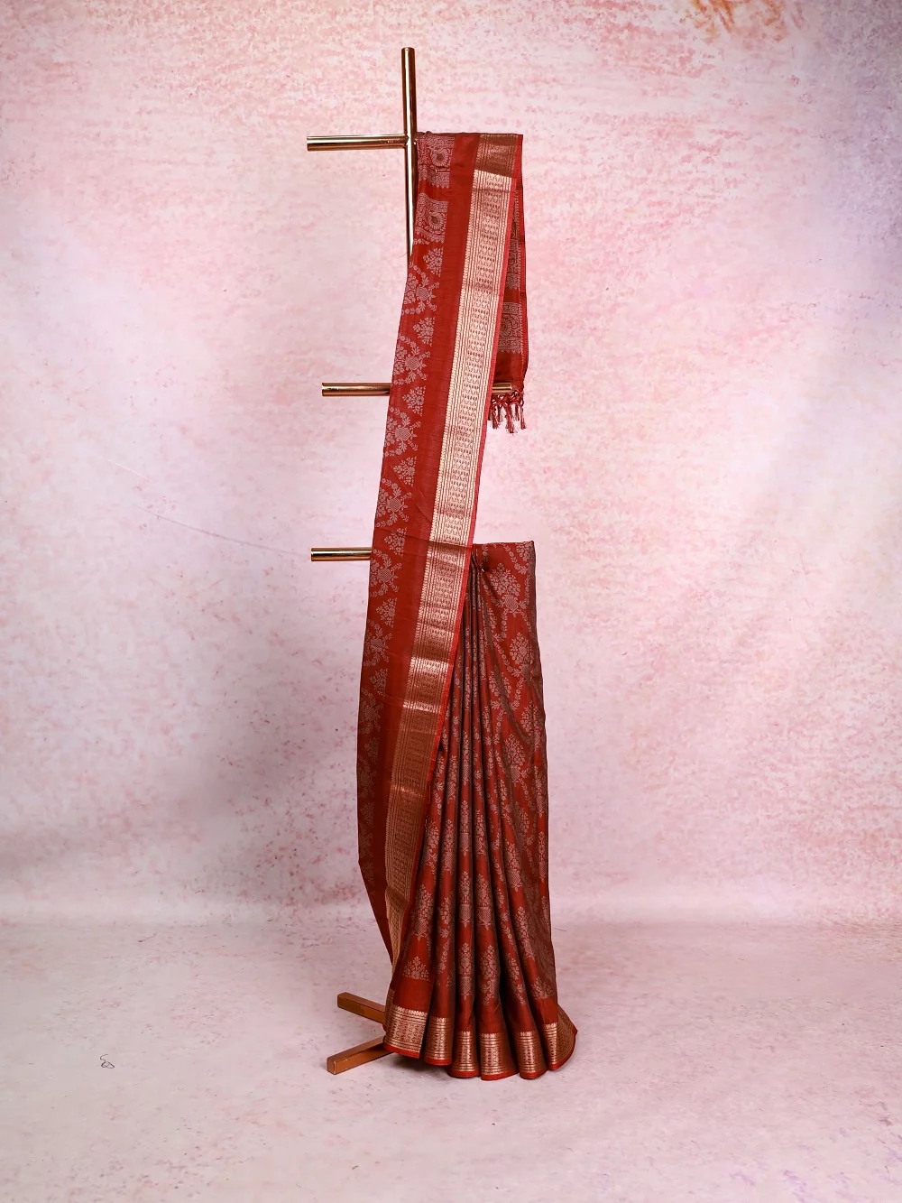 Red Semi Chanderi Saree