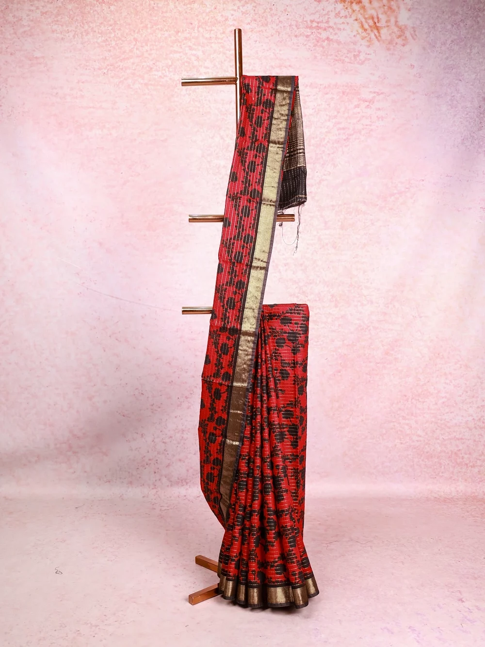 Red Semi Chanderi Saree