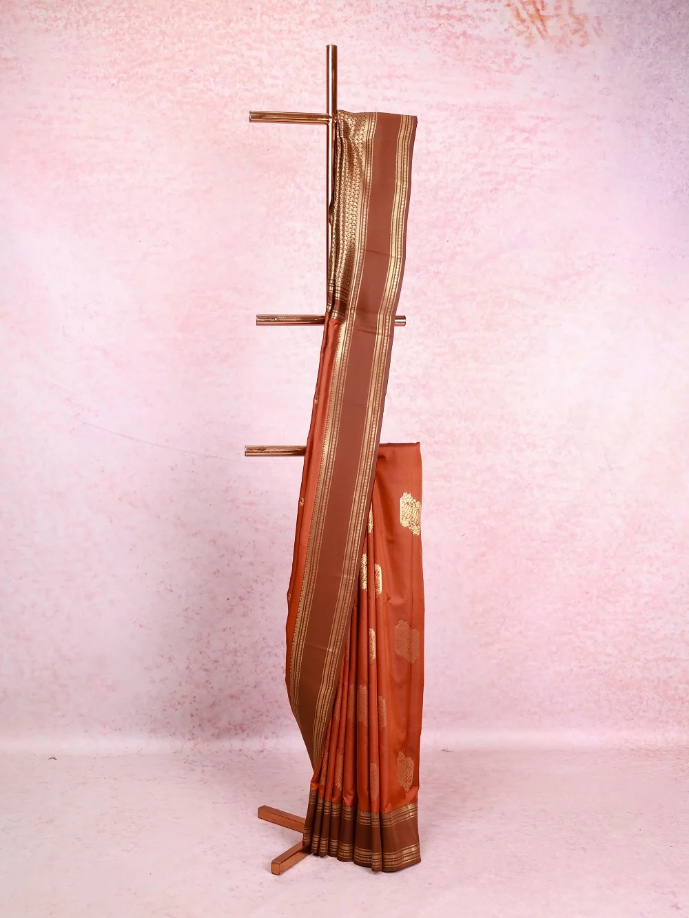 Burnt Orange Semi Silk Saree