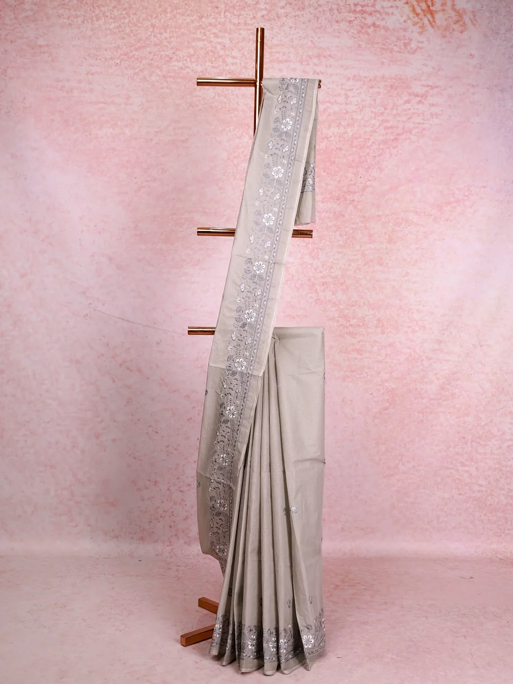 Ash Blue Oil Cotton Saree