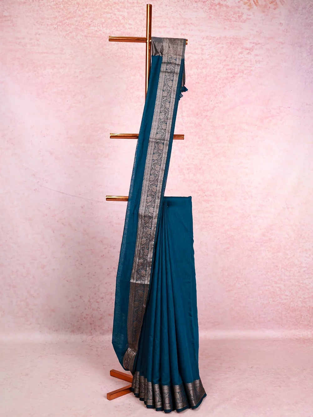 Peacock Blue Semi Jute Saree