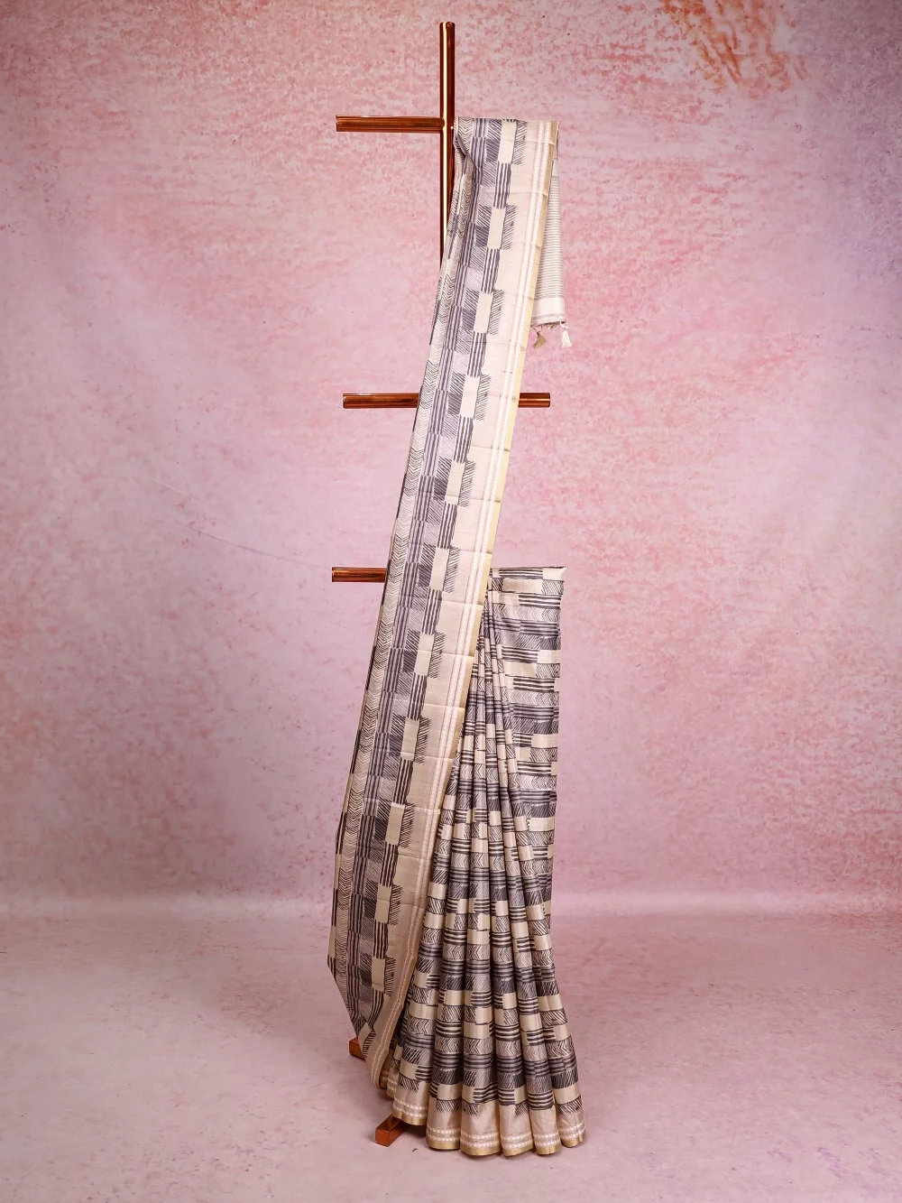 Cream Semi Tussar Saree