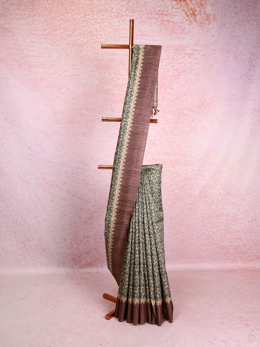 Sandal Tussar Jute Saree