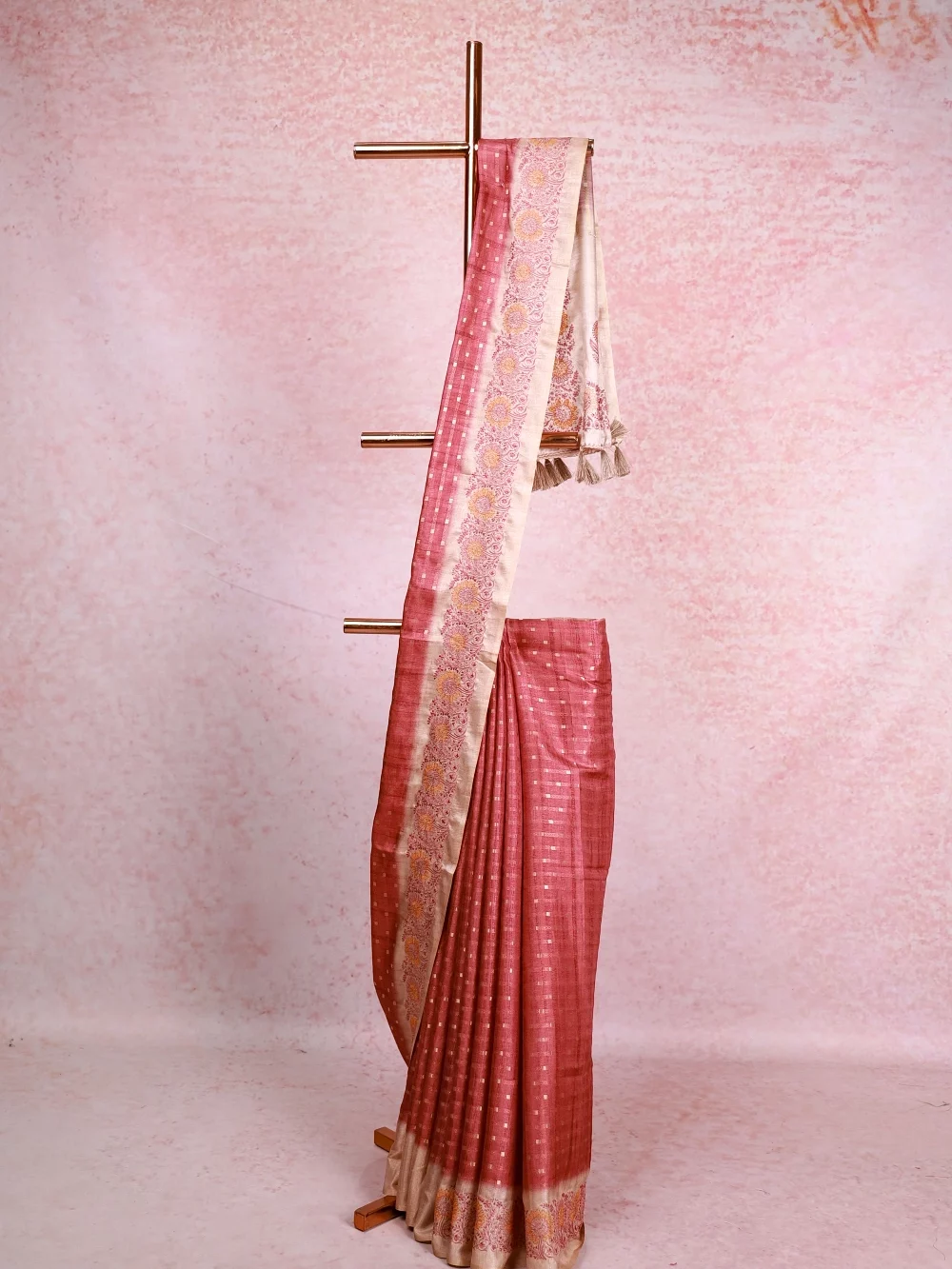 Peach Pink Jute Silk Saree