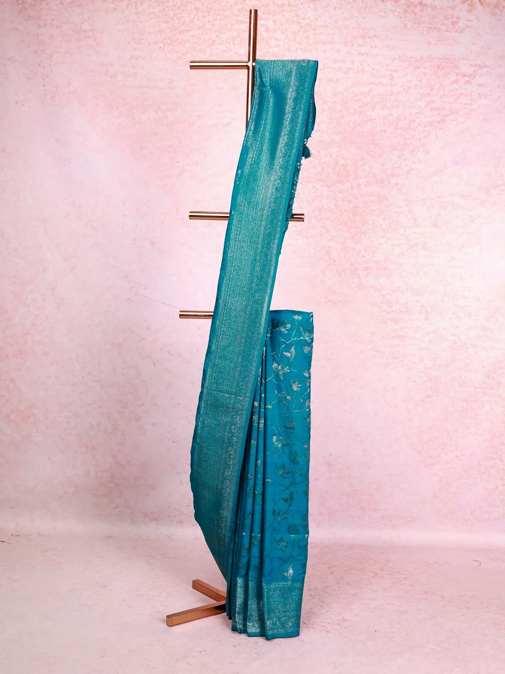 Peacock Blue Jute Banarasi Saree